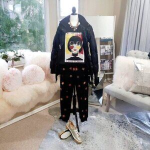 EUC Jacob black quilted hooded down blend fill puffer jacket, M